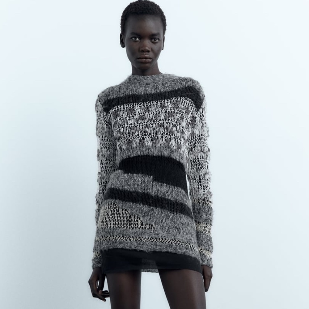 NWT ZARA COMBINATION KNIT SWEATER DRESS TUNIC S